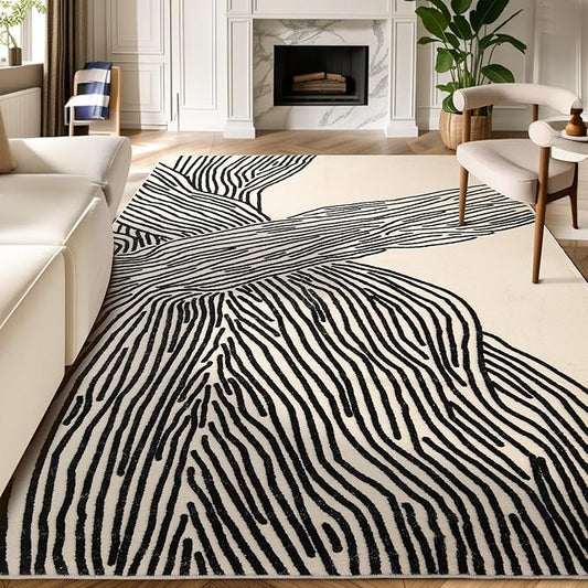 YIHOUSE 10×14 Ft Area Rugs Non-Shedding Washable Rug, Bedroom Living Room Dining Room Office Nursery Playroom Soft Nonslip Modern Rugs Faux Wool Carpet Indoor/Outdoor Rugs-Black and White Rug