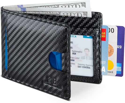 SERMAN BRANDS RFID Blocking Slim Bifold Genuine Leather Thin Minimalist Front Pocket Wallets for Men Billfold Wallet Men Gift