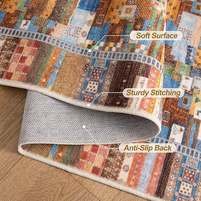 Tangsoo 2x3 Small Rugs for Entryway,Washable Vintage Entry Rug Non Slip, Soft Low Pile Throw Rugs Tribal Front Indoor Rug Small Carpet for Entrance Bedroom Kitchen Laundry Bedside (Yellow Multi)