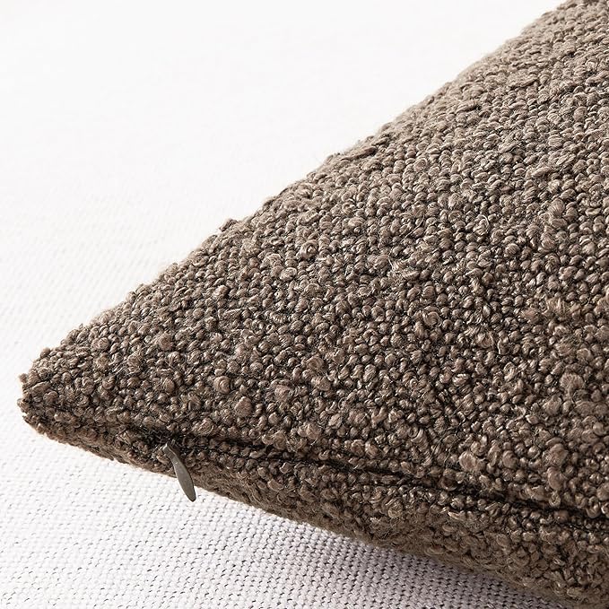 Mixhug Decorative Boucle Throw Pillow Covers, Chocolate Brown, 18 x 18 Inches, Pack of 2 - Textured Boho Pillow Covers for Couch and Bed