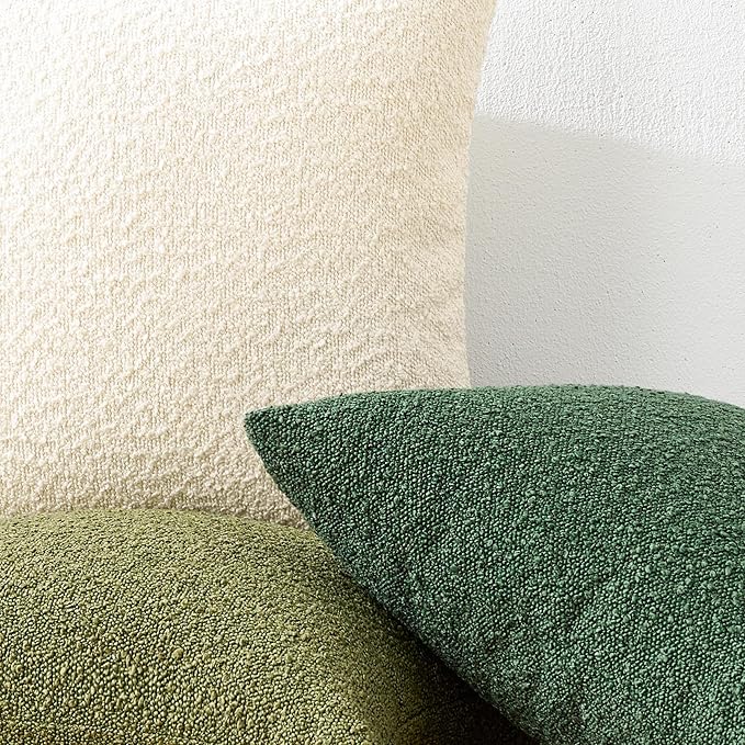 Mixhug Decorative Boucle Throw Pillow Covers, Forest Green, 18 x 18 Inches, Pack of 2 - Textured Boho Pillow Covers for Couch and Bed