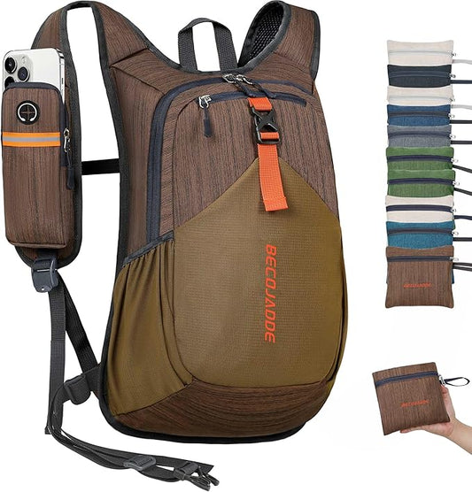 BECOJADDE 20L Small Hiking Backpack for Men Women Foldable Packable Back Pack Ultralight Hiking Daypack for Travel Camping Outdoor, Chocolate Brown