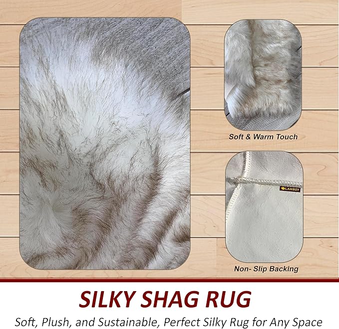 LAMBZY High Pile Super Soft Faux Sheepskin Rug (White/Brown, 3'x5')