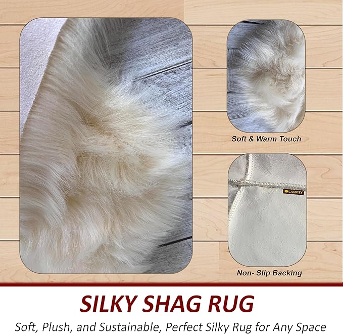 Free Shape Luxury Soft Fluffy Shag Area Rug Double 2'x6', 60x180cm - Vegan Fur Ultra Soft Indoor Carpet Nursery Rugs for Bedroom Home Decor, Cream