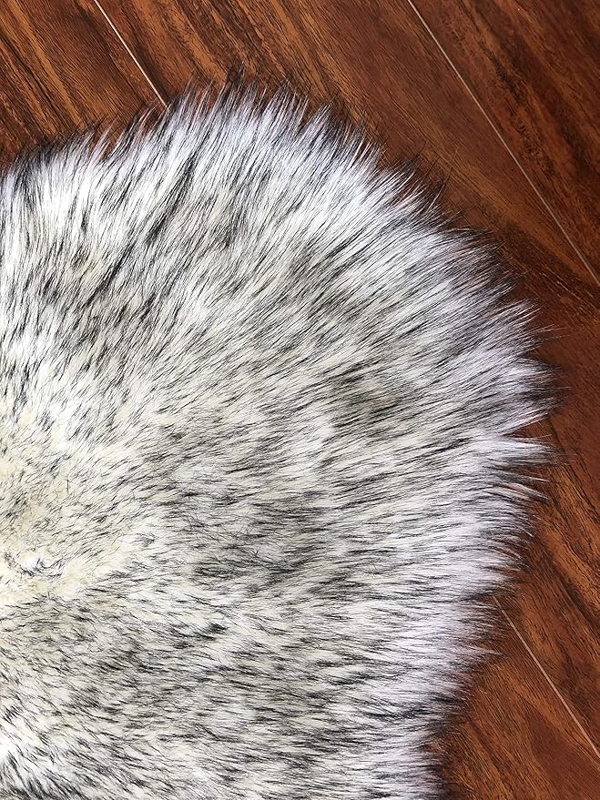 Free Shape Luxury Soft Fluffy Shag Area Rug Decto 10 Pelts 6'x10', 180x300cm - Vegan Fur Ultra Soft Indoor Carpet Nursery Rugs for Bedroom Home Decor, White/Black