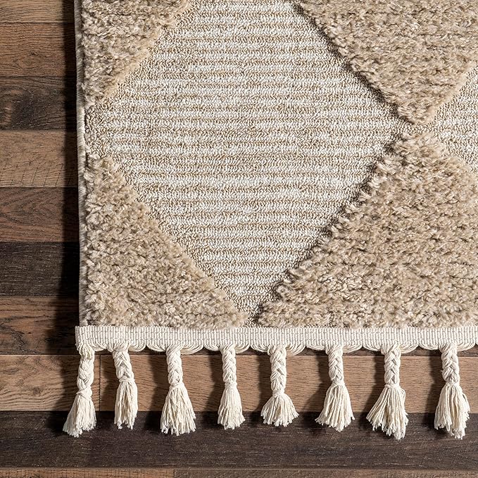 Nuloom Marissa Beige/Ivory, 2'8" x 8', Diamond, Tassel, Soft and Cozy, High Traffic, Stain Resistant, Easy Clean, Durable Runner for Bedroom, Living Room, Dining Space, Den, Foyer, Entryway