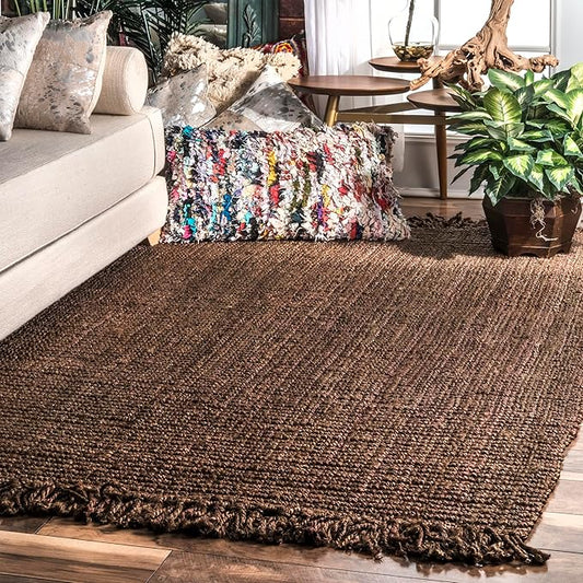 Nuloom Daniela Chocolate, 5' x 7'6", Handmade, Jute, Tassel, Soft and Textured, High Traffic, Stain Resistant, Easy Clean, Durable Area Rug for Bedroom, Living Room, Dining Space, Foyer, Entryway