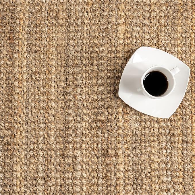 Nuloom Daniela Natural, 8' Square, Handmade, Jute, Tassel, Soft and Textured, High Traffic, Stain Resistant, Easy Clean, Durable Area Rug for Bedroom, Living Room, Dining Space, Foyer, Entryway