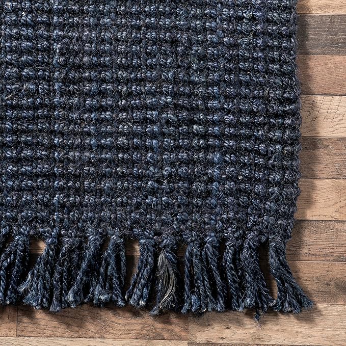 nuLOOM 6x9 Daniela Jute Tassel Hand Woven Area Rug, Navy, Solid Chunky Farmhouse Design, Natural Fiber, For Bedroom, Dining Room, Living Room, Hallway, Office, Entryway