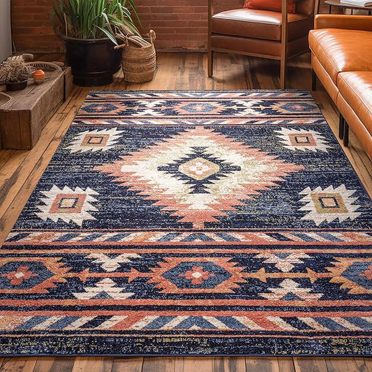 Well Woven Tulsa Lea Blue Southwestern Tribal Bohemian 6'7" X 9'3" Area Rug