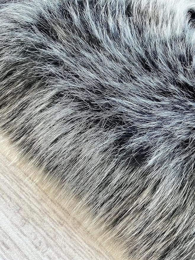 Free Shape Luxury Soft Fluffy Shag Area Rug Duo Decto 12 Pelts 6'x12', 180x360cm - Vegan Fur Ultra Soft Indoor Carpet Nursery Rugs for Bedroom Home Decor, Black with White Tips