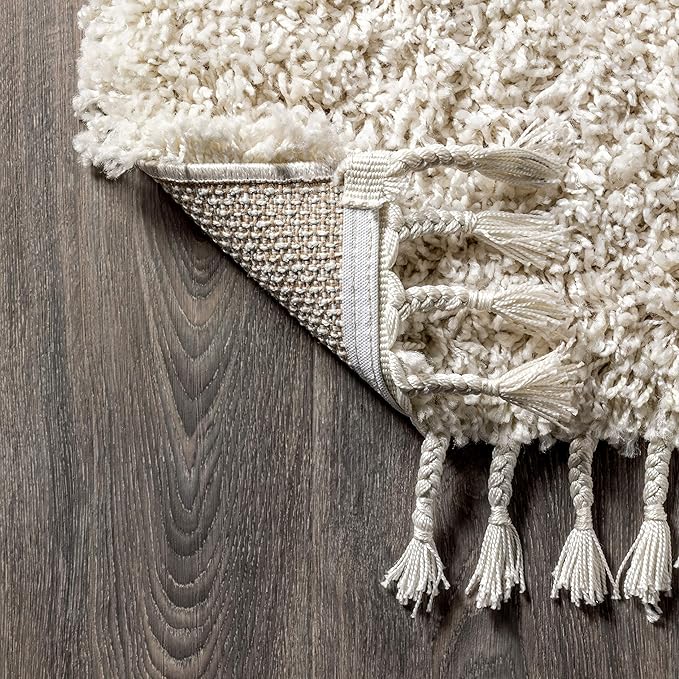 JONATHAN Y Mercer Shag Plush Tassel Cream Indoor Area Rug, 4x6, Contemporary, Modern, Easy-Cleaning for Living Room, Bedroom, Kitchen, Pet Friendly, Non-Shedding (MCR100D-4)