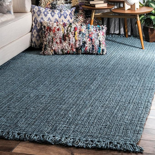 Nuloom Daniela Blue, 8'6" x 11'6", Handmade, Jute, Tassel, Soft and Textured, High Traffic, Stain Resistant, Easy Clean, Durable Area Rug for Bedroom, Living Room, Dining Space, Foyer, Entryway