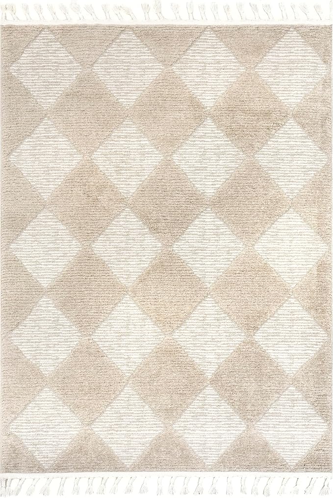Nuloom Marissa Beige/Ivory, 2'6" x 6', Diamond, Tassel, Soft and Cozy, High Traffic, Stain Resistant, Easy Clean, Durable Runner for Bedroom, Living Room, Dining Space, Den, Foyer, Entryway