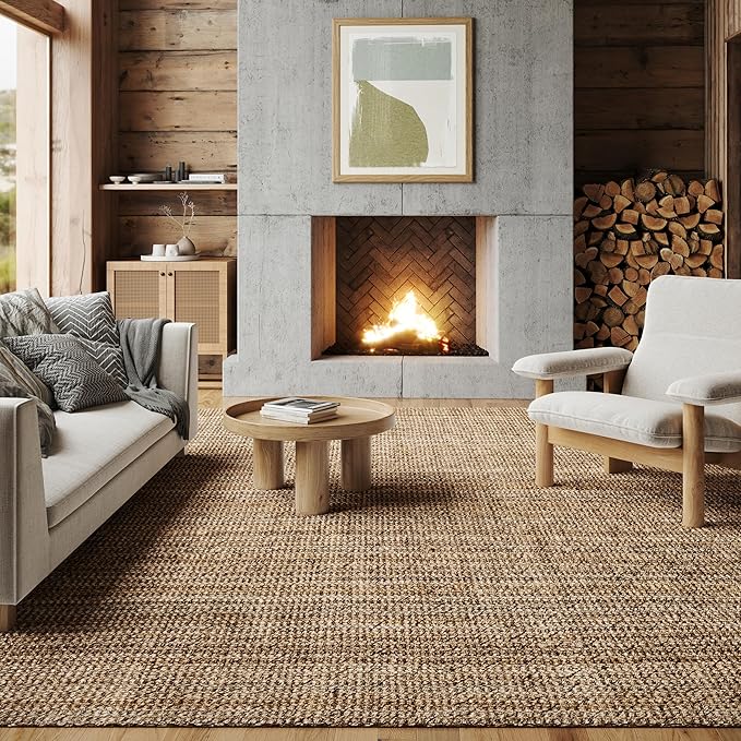 nuLOOM Ashli Solid Farmhouse Jute Area Rug, 6' Square, Natural