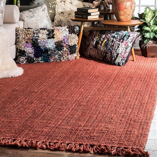 Nuloom Daniela Brick, 3' x 5', Handmade, Jute, Tassel, Soft and Textured, High Traffic, Stain Resistant, Easy Clean, Durable Area Rug for Bedroom, Living Room, Dining Space, Foyer, Entryway