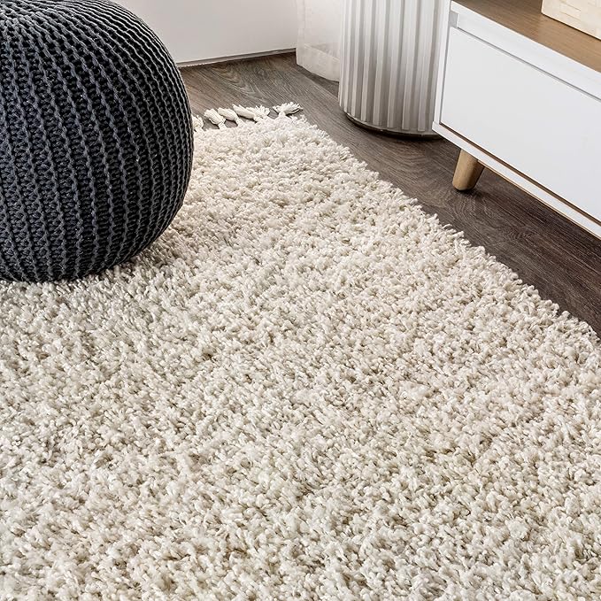 JONATHAN Y Mercer Shag Plush Tassel Cream Runner Rug, 2x8, Contemporary, Modern, Easy-Cleaning for Living Room, Bedroom, Kitchen, Pet Friendly, Non-Shedding (MCR100D-28)