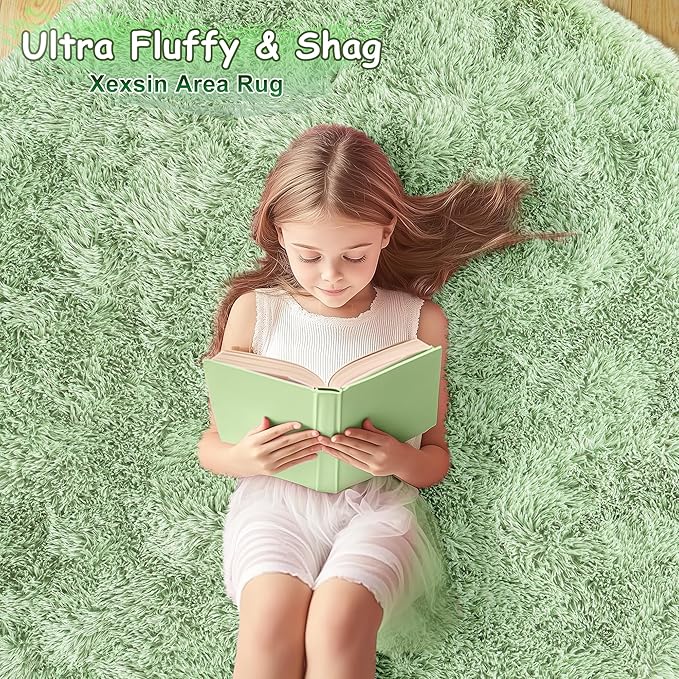 Round Fluffy for Bedroom Rugs, 4Ft Sage Green Shag Circle Rug Non-Slip for Kids Girls Boys Bedroom Dorm Nursery Playroom, Soft Cute Area Rugs for Living Room Decor