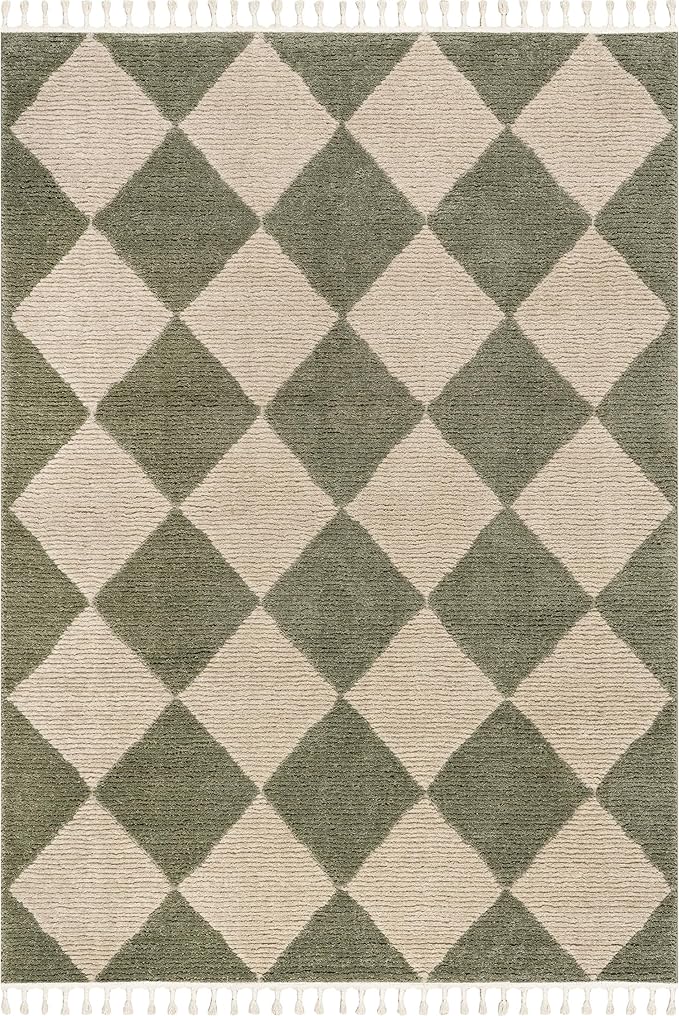 Nuloom Marissa Green/Ivory, 5'3" x 7'6", Diamond, Tassel, Soft and Cozy, High Traffic, Stain Resistant, Easy Clean, Durable Area Rug for Bedroom, Living Room, Dining Space, Den, Foyer, Entryway