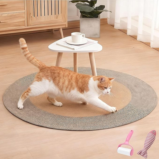 Cotton Rope Area Rug for Cats, Cat Scratching Rug, Washable Round Vintage Reversible Woven Tassel Rug, Soft and Stylish Home Accent, Easy Clean, Multiple Sizes (Coffee and Black, 32" (80cm))