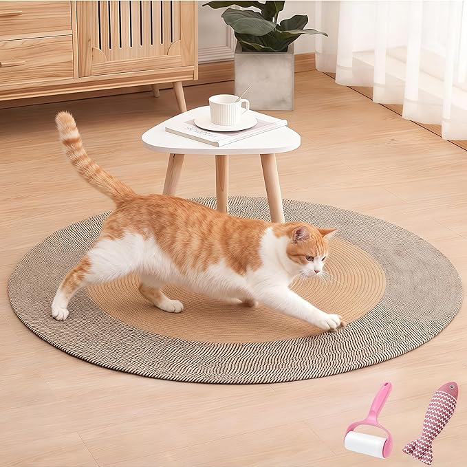 Cotton Rope Area Rug for Cats, Cat Scratching Rug, Washable Round Vintage Reversible Woven Tassel Rug, Soft and Stylish Home Accent, Easy Clean, Multiple Sizes (Coffee and Black, 18" (45cm))