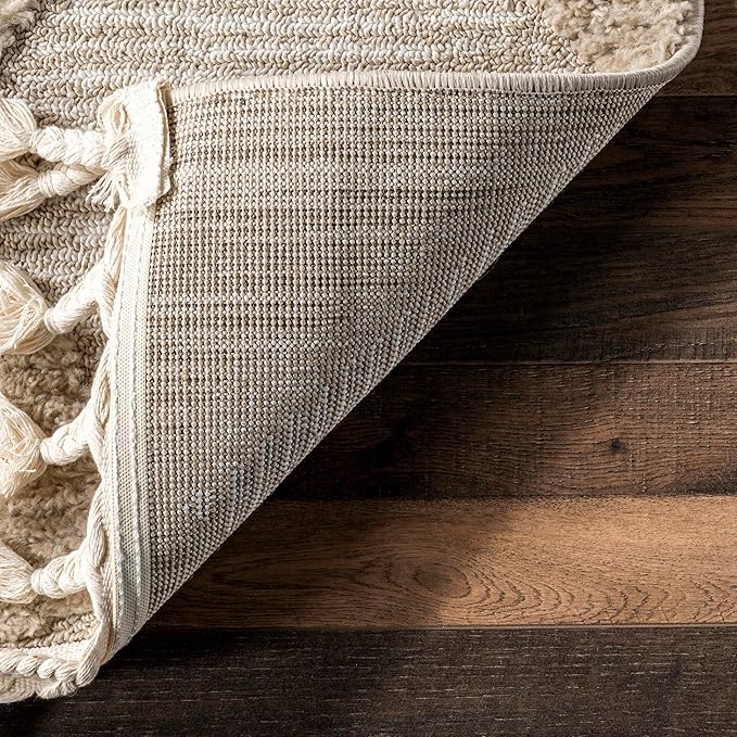 Nuloom Marissa Beige/Ivory, 2'6" x 6', Diamond, Tassel, Soft and Cozy, High Traffic, Stain Resistant, Easy Clean, Durable Runner for Bedroom, Living Room, Dining Space, Den, Foyer, Entryway