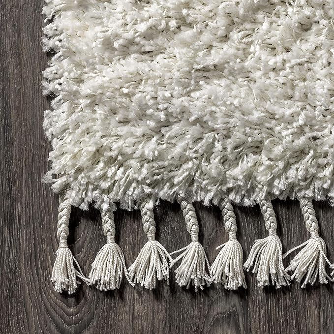 JONATHAN Y Mercer Shag Plush Tassel White Indoor Area Rug, 5x8, Contemporary, Modern, Easy-Cleaning for Living Room, Bedroom, Kitchen, Pet Friendly, Non-Shedding (MCR100A-5)