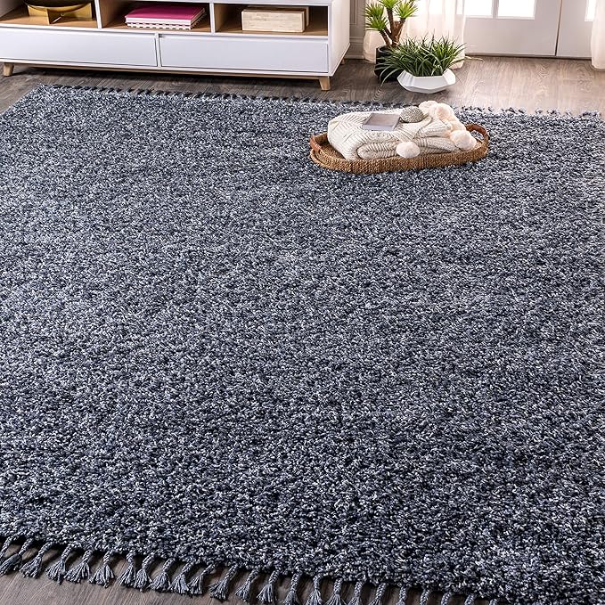 JONATHAN Y Mercer Shag Plush Tassel Denim Blue Indoor Area Rug, 8x10, Contemporary, Modern, Easy-Cleaning for Living Room, Bedroom, Kitchen, Pet Friendly, Non-Shedding (MCR100C-8)