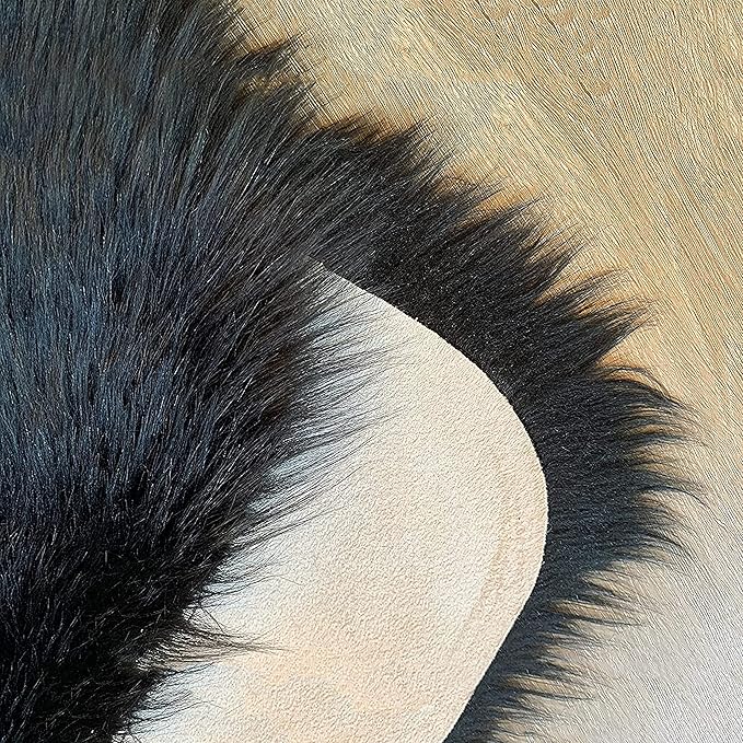 LAMBZY High Pile Super Fluffy Soft Faux Sheepskin Rug | Faux Sheepskin Rugs for Living Room Playroom Bedroom | Classic Super Soft to Touch Rug (4'x6', Black)