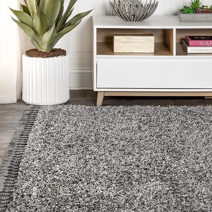 JONATHAN Y Mercer Shag Plush Tassel Charcoal Indoor Area Rug, 3x5, Contemporary, Modern, Easy-Cleaning for Living Room, Bedroom, Kitchen, Pet Friendly, Non-Shedding (MCR100B-3)