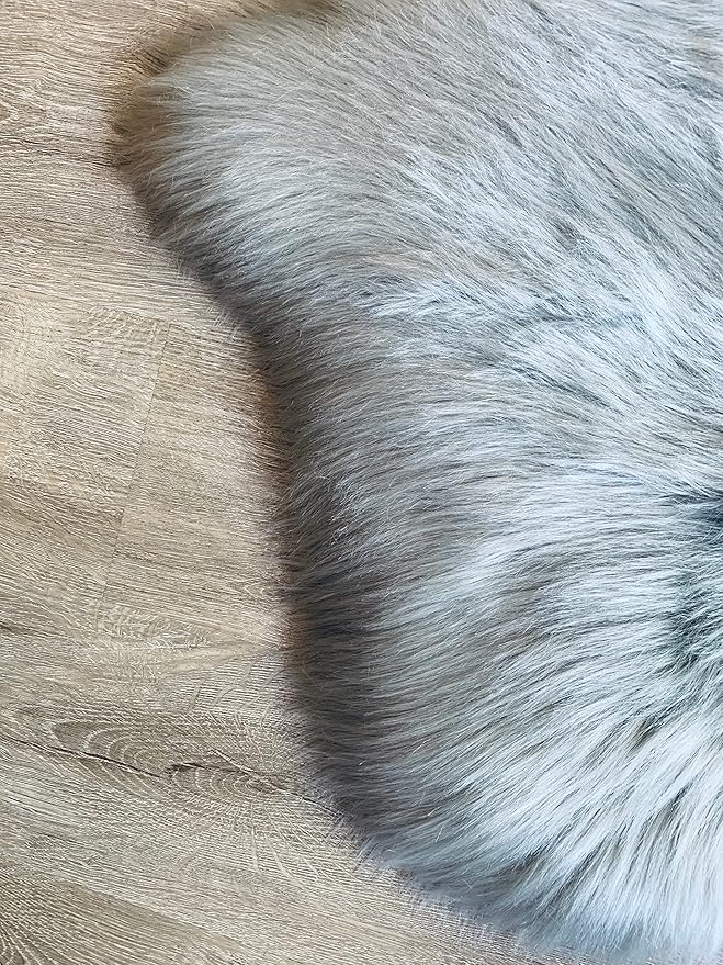LAMBZY Faux Sheepskin Super Soft Hypoallergenic Silky Shag Rug for Living Room, Kids Room, Sofa (Double 2'x6', Grey)