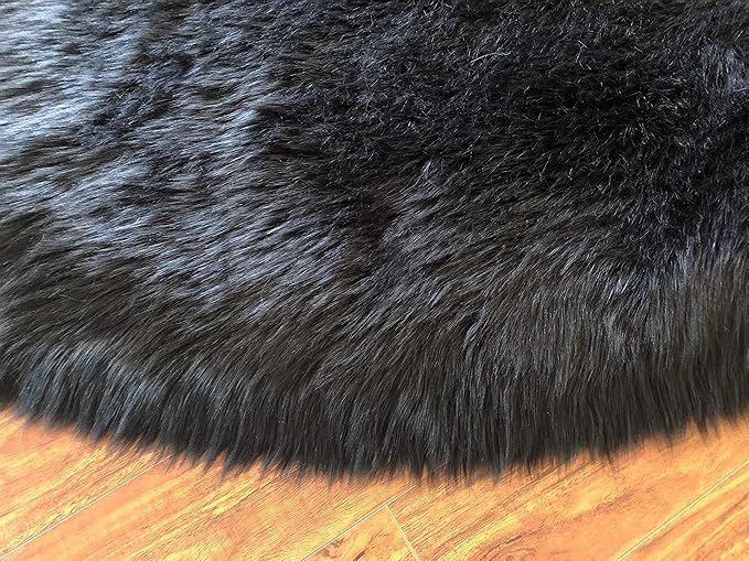 Free Shape Luxury Soft Fluffy Shag Area Rug Octo 8 Pelts 6'x8',180x240 cm - Vegan Fur Ultra Soft Indoor Carpet Nursery Rugs for Bedroom Home Decor, Black