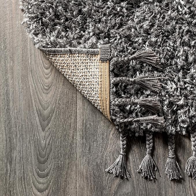 JONATHAN Y Mercer Shag Plush Tassel Charcoal Indoor Area Rug, 3x5, Contemporary, Modern, Easy-Cleaning for Living Room, Bedroom, Kitchen, Pet Friendly, Non-Shedding (MCR100B-3)