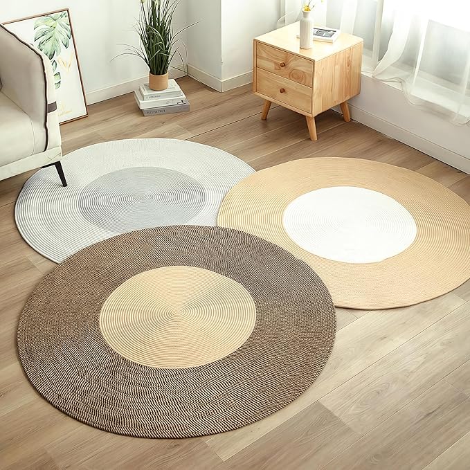 Cotton Rope Area Rug for Cats, Cat Scratching Rug, Washable Round Vintage Reversible Woven Tassel Rug, Soft and Stylish Home Accent, Easy Clean, Multiple Sizes (Coffee, 32" (80cm))
