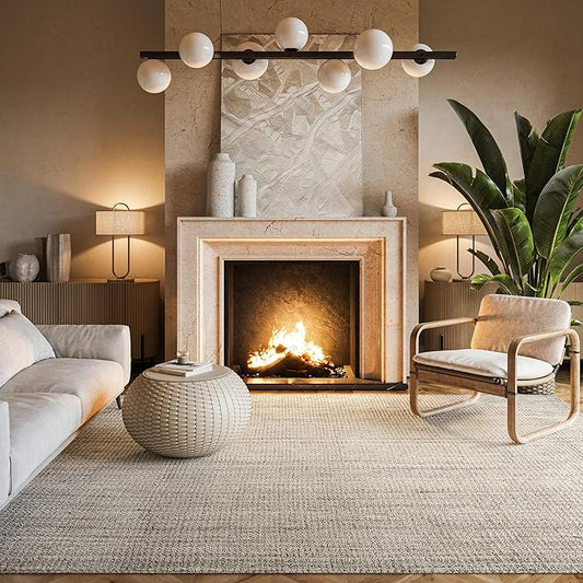nuLOOM Ashli Solid Farmhouse Jute Area Rug, 6' Square, Off-white