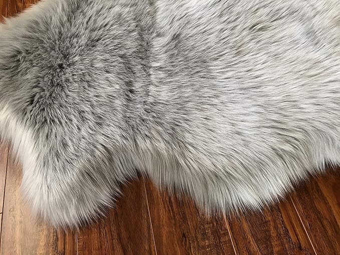 Free Shape Luxury Soft Fluffy Shag Area Rug Octo 8 Pelts 6'x8',180x240 cm - Vegan Fur Ultra Soft Indoor Carpet Nursery Rugs for Bedroom Home Decor, Grey