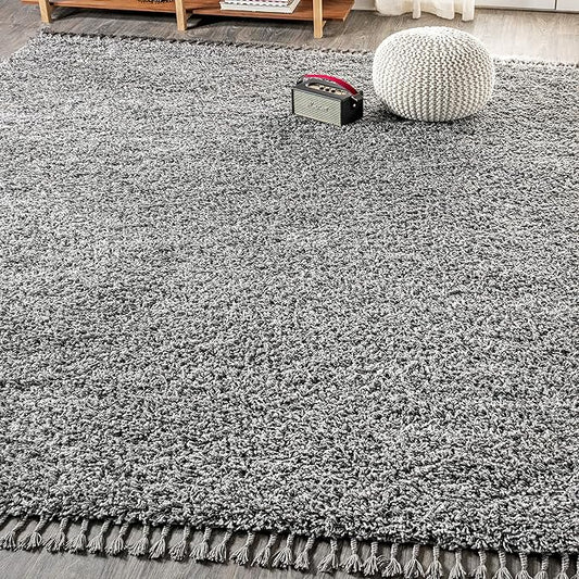 JONATHAN Y Mercer Shag Plush Tassel Charcoal Indoor Area Rug, 4x6, Contemporary, Modern, Easy-Cleaning for Living Room, Bedroom, Kitchen, Pet Friendly, Non-Shedding (MCR100B-4)