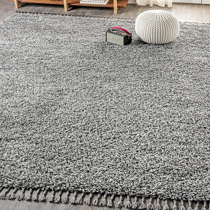 JONATHAN Y Mercer Shag Plush Tassel Charcoal Indoor Area Rug, 3x5, Contemporary, Modern, Easy-Cleaning for Living Room, Bedroom, Kitchen, Pet Friendly, Non-Shedding (MCR100B-3)